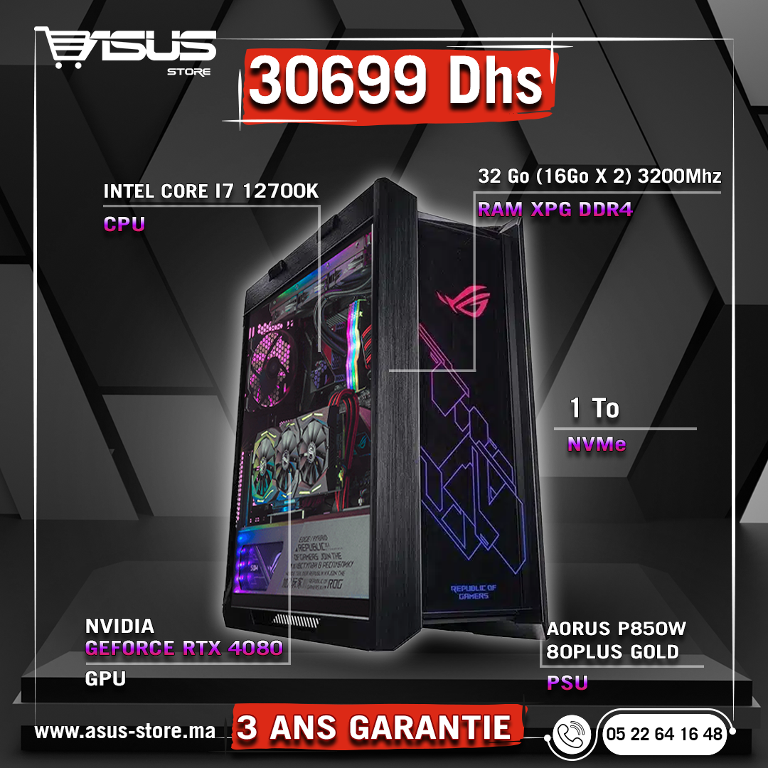PC GAMER INTEL CORE I7-12700K-RTX 4080 – Asus Store Maroc - Setup