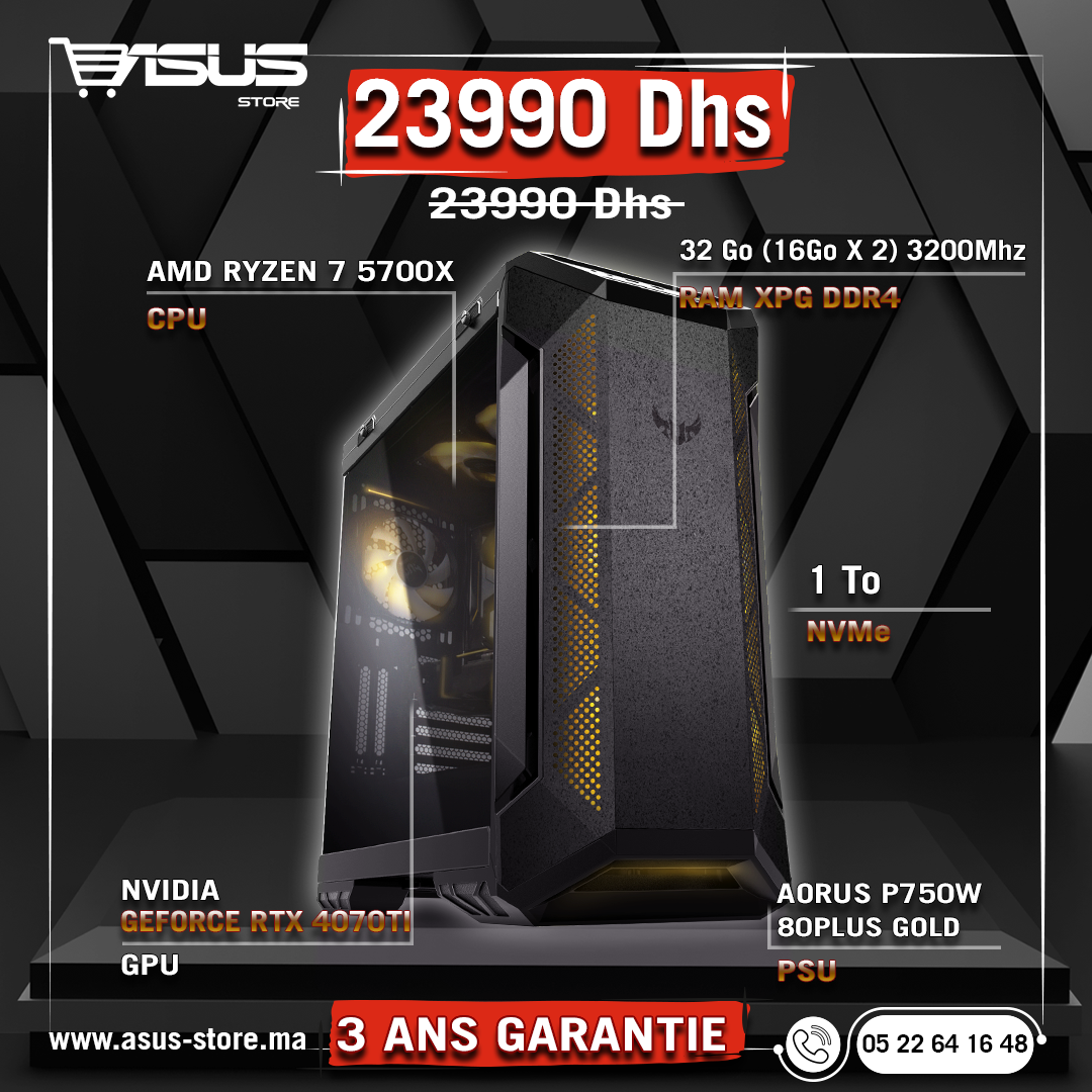 WORKSTATION GAMER AMD RYZEN 7 5700X-RTX 4070Ti – Asus Store Maroc - Setup  Gamer & Composant