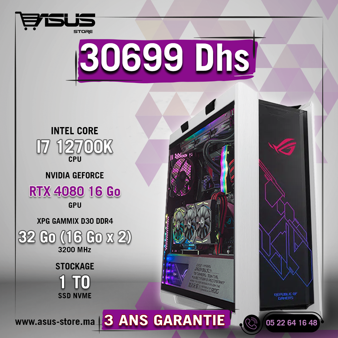 PC GAMER INTEL CORE I7-12700K-RTX 4080 – Asus Store Maroc - Setup