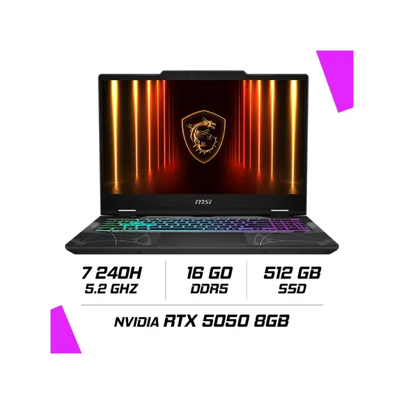 MSI-CYBORG 15 B2RWEKG-419XMA | 15.6(144Hz) | Intel Core 7 240H | 8GB*2 DDR5 | 512GB SSD Gen 4 | RTX 5050 | FDOS