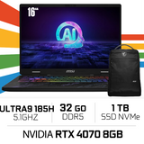 MSI PULSE 16 AI C1VFKG-082MA Intel Ultra 9 185H/32GB DDR5/1TB SSD/RTX 4070 8GB/16" 240Hz/Win11/W BAG