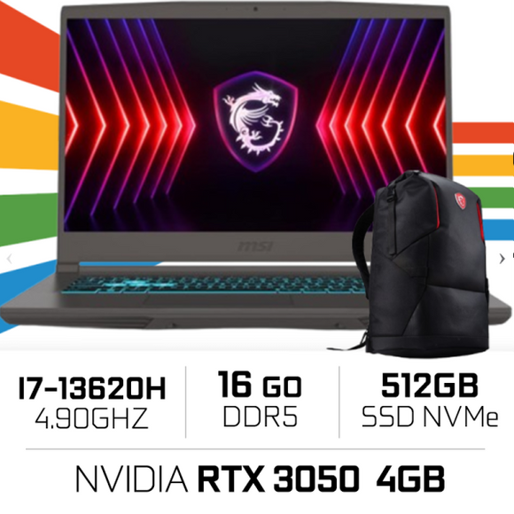MSI THIN 15 B13UC-2658MA i7-13620H/16GB DDR4/512GB SSD/RTX 3050/15.6″ 144Hz/Win11/W Bag