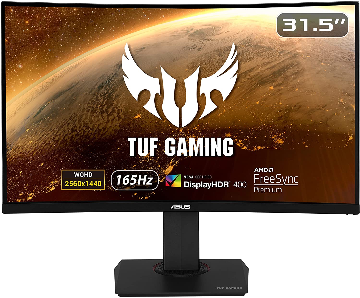 ASUS TUF Gaming VG32VQ1B Monitor curvo de 31.5 pulgadas, WQHD (2560 x  1440), 165Hz (soporta 144 Hz), 1 ms, FreeSync Premium/Adaptive-sync,  Extreme Low